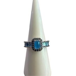Bomb Party Ring - Blue Stone - Rhodium Plated - Size 6